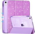 Tuiklol Sparkly Case for iPad (A16 Chip) 11th Gen 11 inch 2025 / iPad 10th Gen 10.9 inch 2022 Built in Pencil Holder with Glitter Clear Back Shell Cover Trifold Stand Auto Wake/Sleep Sparkly-Purple