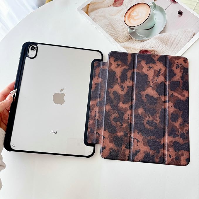 JANDM Leopard Case for iPad 11th Generation 11 Inch 2025 iPad 10th Case 10.9 Inch 2022 Trifold Stand with Auto Wake/Sleep Soft Tortoise Shell Amber Leopard Pattern Case