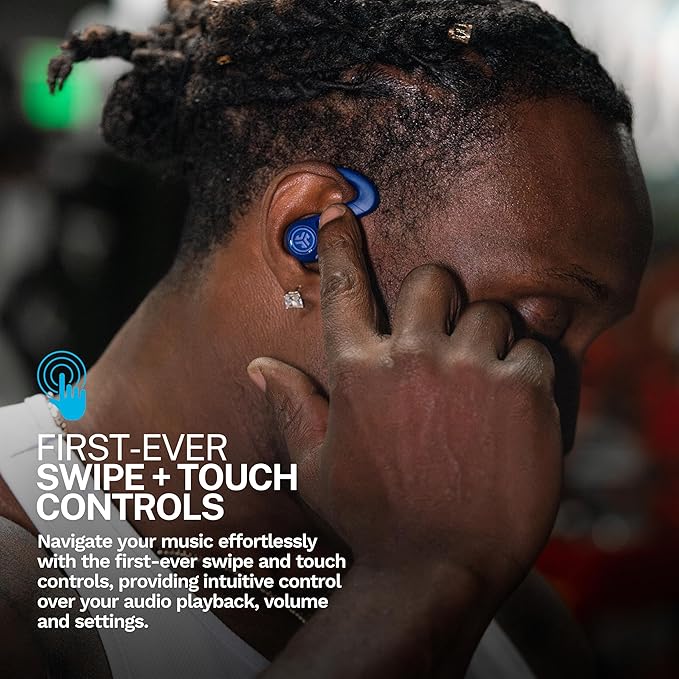 JLab JBuds Sport ANC 4 True Wireless Bluetooth Earbuds + Charging Case Cobalt Blue Swipe + Touch Controls Hybrid Active Noise Cancelation Multipoint Connect Customized Settings App