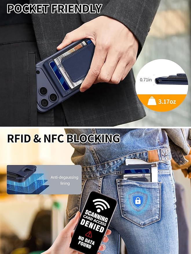 TopMade for MagSafe Wallet with Money Clip Strongest Magnetic Card Holder for iPhone 17/16/15/14/13/12 Series for iPhone Wallet with Adjustable Stand ID Window RFID Blocking Navy Blue
