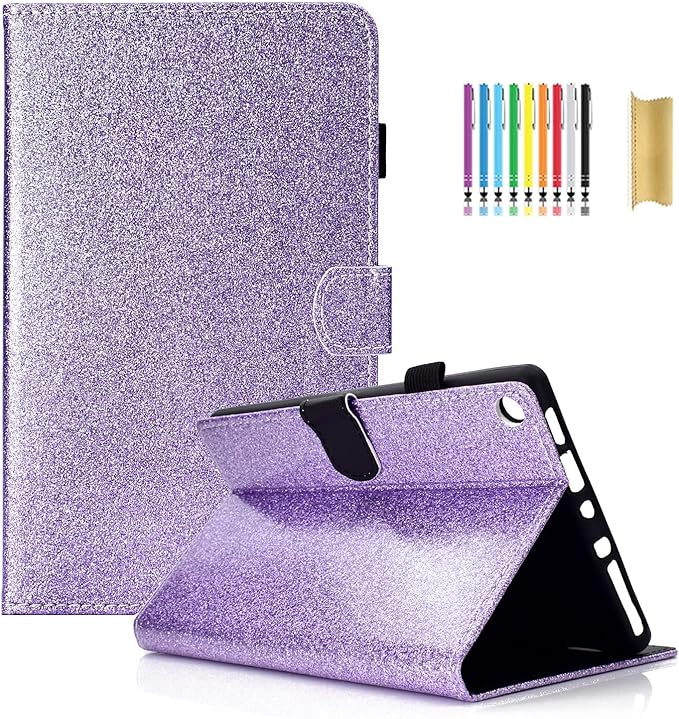 Dteck for Fire HD 8 (8th/7th/6th Generation) Smart Folio Tablet Case 2018/2017/2016 Release (8) with Auto Sleep Wake/Stand/Card Slots/Stylus PU Leather Protective Cute Slim Magnetic Cover Purple