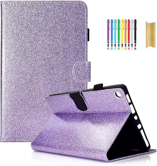 Dteck for Fire HD 8 (8th/7th/6th Generation) Smart Folio Tablet Case 2018/2017/2016 Release (8) with Auto Sleep Wake/Stand/Card Slots/Stylus PU Leather Protective Cute Slim Magnetic Cover Purple