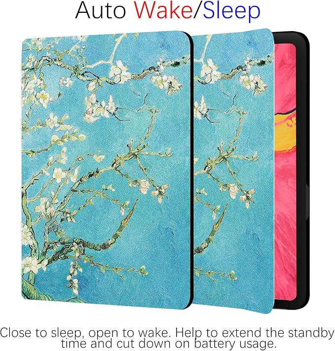 Berkin Arts Compatible with iPad 7/8/9th Generation/iPad Air 3rd Generation (10.5 Inch) Case 2019/2020/2021 Folio Case Premium Leather Cover Cloisonnism Green Floral (Almond Blossom by Van Gogh)