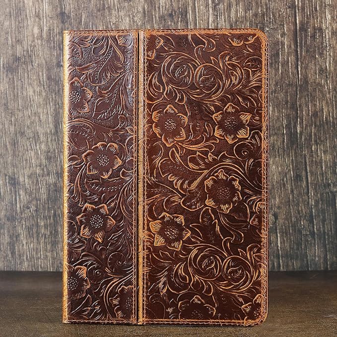 Gexmil Genuine Leather Case for iPad 10.2 Inch CaseCowhide Folio Cove for iPad 9/8/7 Generation(2021/2020/2019) Anti Fingerprint/Slipr Auto Sleep/Wake with Adjustable StandFlower Brown