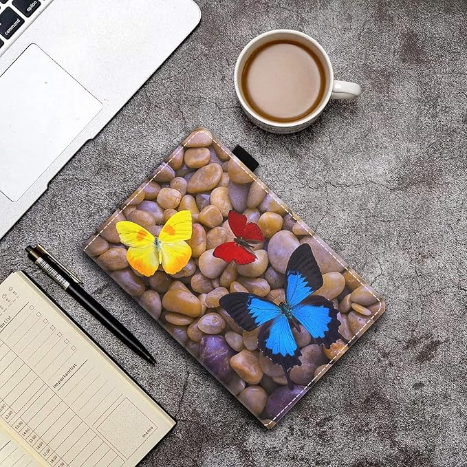 Case for Amazon Kindle Fire HD 10 &amp 10 Plus Tablet 10.1 (13th/11th Generation 2023/2021 Release) - PU Leather Folio Case with Smart Auto Wake/Sleep Cobblestone and Butterfly