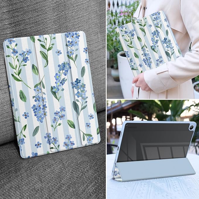 Blue Watercolor Flowers&Stripes
