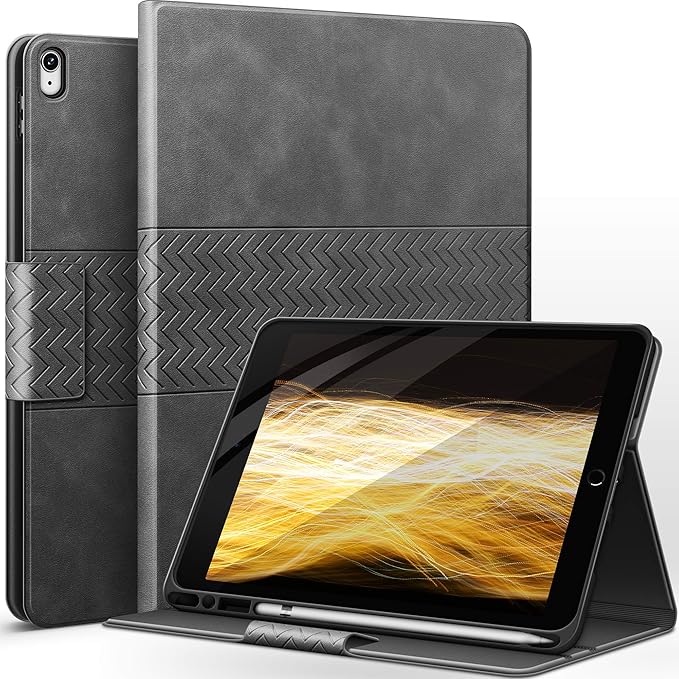 auaua Case for iPad Air 3rd Generation 2019 / iPad Pro 10.5 2017 with Built-in Pencil Holder Auto Sleep/Wake Adjustable Angle Vegan Leather (Gray)