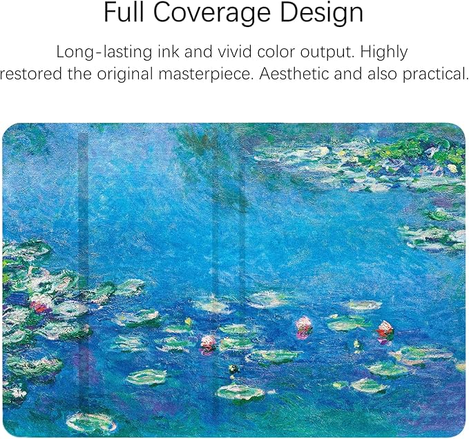Berkin Arts for iPad Pro 11 Inches M4 (2024) Case A2836 /A2837 /A3006 Folio Case Premium Leather Cover Cloisonnism Teal Blue Flower Floral (Waterlilies by Monet)