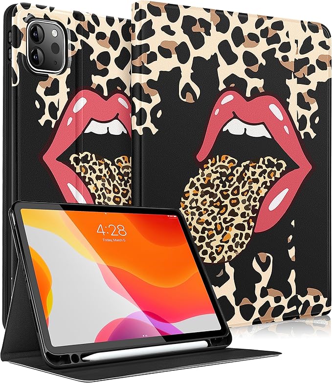 for iPad Air 11 inch (M2/M3) Case Air 5th/4th Generation 10.9 Pro 11'' Case Cute Kids Women Girls Folio Leopard Pencil Holder Cover for iPad Air 11 2024/2025 10.9 2022 2020 Pro 11