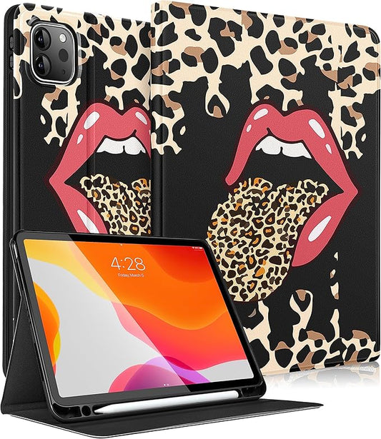 for iPad Air 11 inch (M2/M3) Case Air 5th/4th Generation 10.9 Pro 11'' Case Cute Kids Women Girls Folio Leopard Pencil Holder Cover for iPad Air 11 2024/2025 10.9 2022 2020 Pro 11