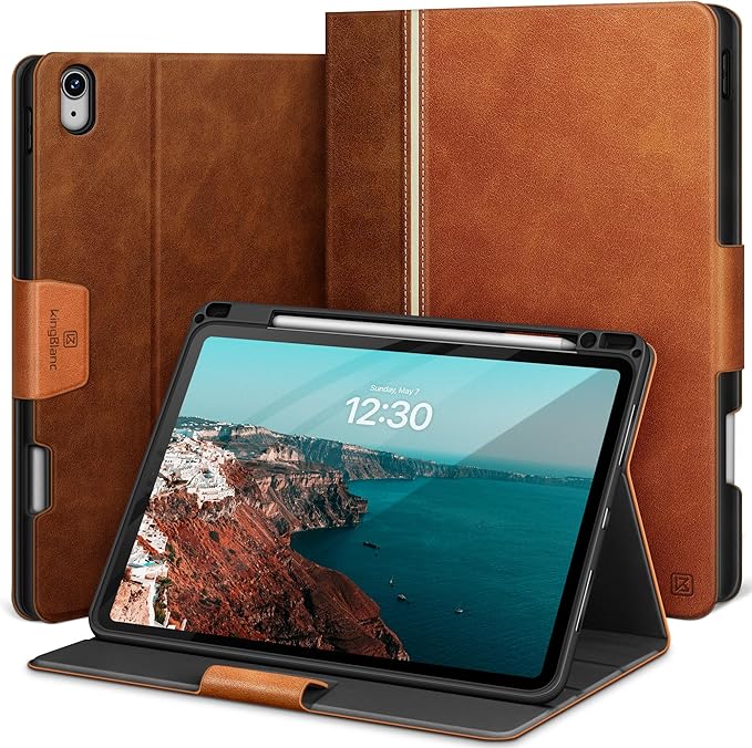 KingBlanc Case for iPad Air 13-inch M4/M3/M2 (2026/2025/2024) with Pencil Holder Vegan Leather Cover Auto Wake/Sleep Multi-Angle Stand for Viewing &amp Drawing Pencil Pro &amp USB-C Compatible