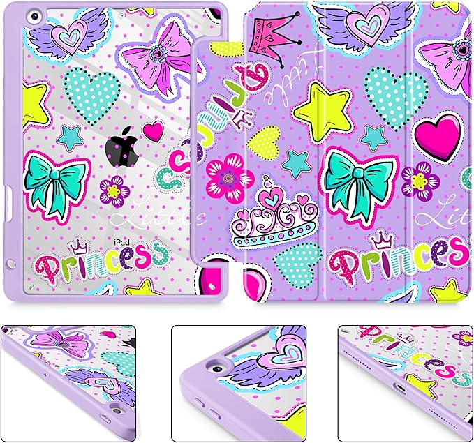 for iPad 9th Generation with Pencil Holder iPad 8th/7th Gen Case 10.2-inch [Built in Pencil Holder] Trifold Stand Auto Wake/Sleep Clear TPU Protection Back Cover Girlis Pink Pattern