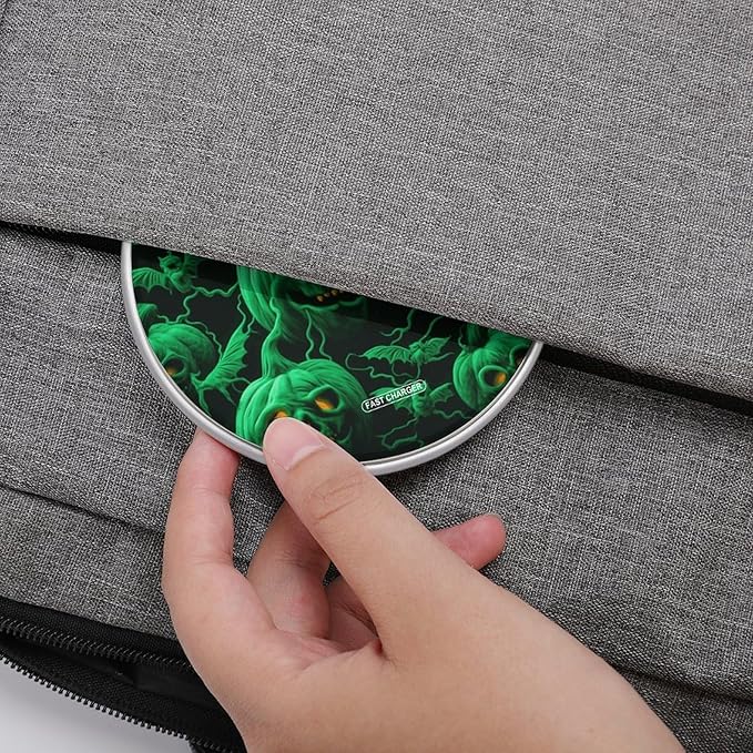 Green Ghost Horror Halloween Pumpkin Wireless Charger Fast Wireless Charging Pad with USB Cable 10W Anti-Slip Magnetic Wireless Charger Portable Slim Charger Puck Travel Charging Station