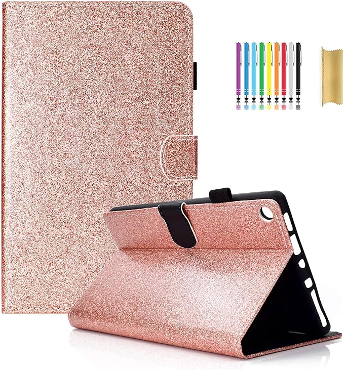 Dteck for Fire HD 8 (8th/7th/6th Generation) Smart Folio Tablet Case 2018/2017/2016 Release (8) with Auto Sleep Wake/Stand/Card Slots/Stylus PU Leather Protective Cute Slim Magnetic Cover Rosegold