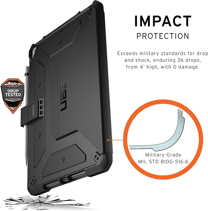 URBAN ARMOR GEAR UAG Designed for iPad 10.2 Case Black 9th Generation 2021 8th Gen 2020 Rugged Heavy Duty Protective Durable Folio Cover &amp Kick Stand w/Pencil Stylus Holder Metropolis Series