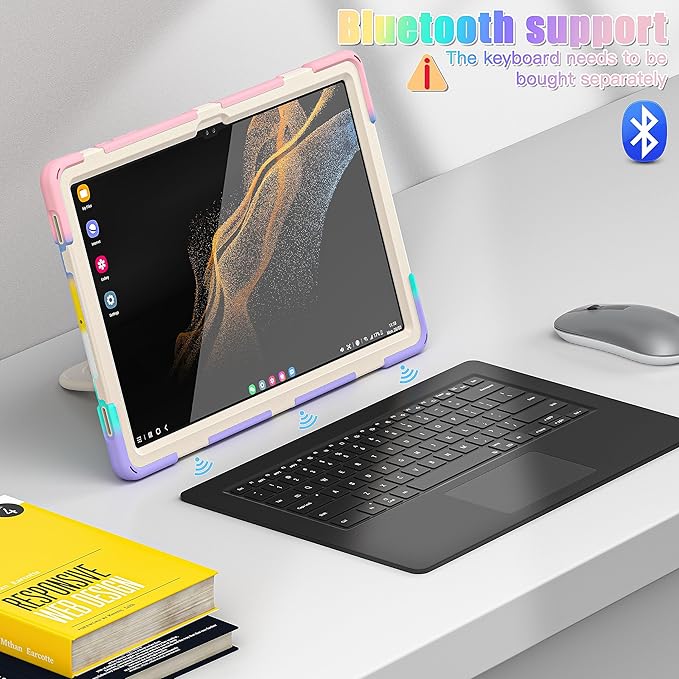 Heavy Duty Case for Galaxy Tab S9 Plus 12.4 Inch 2023 Model (SM-X810/X816/X818)with S Pen Holder Shockproof Kids Case with 360 Rotating Stand/Shoulder Strap (Colourful Pink)