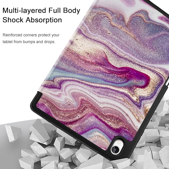 DONGKE Case for Samsung Galaxy Tab S11 5G 11 2025 Model (SM-X730/X736B) Slim Lightweight Trifold Stand Cover with S Pen Holder Auto Sleep/Wake Soft TPU Shockproof Back Pink Marble