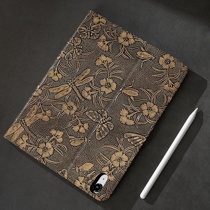 Gexmil Genuine Leather Case for iPad Pro 11 Inch (M5/M4) 2025/2024 with Adjustable StandProtective Shockproof Premium Leather Smart Folio Cover Auto Sleep/Wake Anti-Slip Butterfly Grey