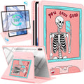 for Samsung Galaxy Tab S10 Fe Case - Tab S9 Fe/S9 Case with Pencil Holder Women Girls Cute Girly Pretty Skeleton Unique Aesthetic Design Teens Rotating Tablet Cases Cover