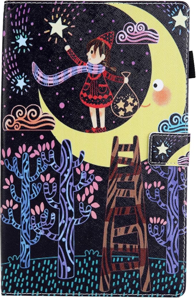 Fire HD 10 Tablet Case (9th Gen 2019 and 7th Gen 2017) with Pencil Holder [Multiple Angle Viewing] Stand Smart PU Leather Cover [Auto Sleep/Wake] for Amazon Kindle Fire 10.1 Inch Star Girl