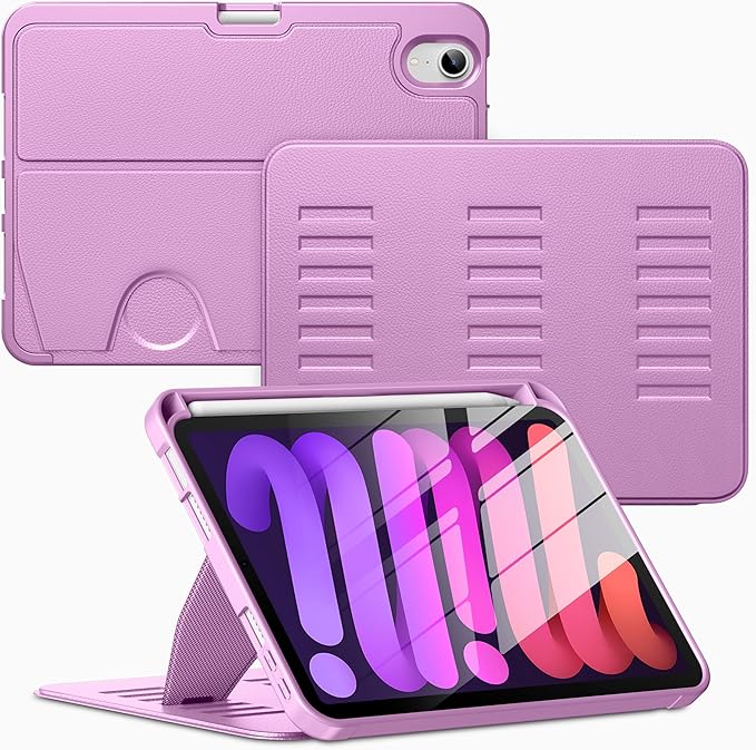 VIKESI Case for iPad iPad mini 7 (A17 Pro) and iPad mini 6Multiple Angles Magnetic Stand CoverShockproof Soft BackPencil Holderand Auto Sleep/WakePurple