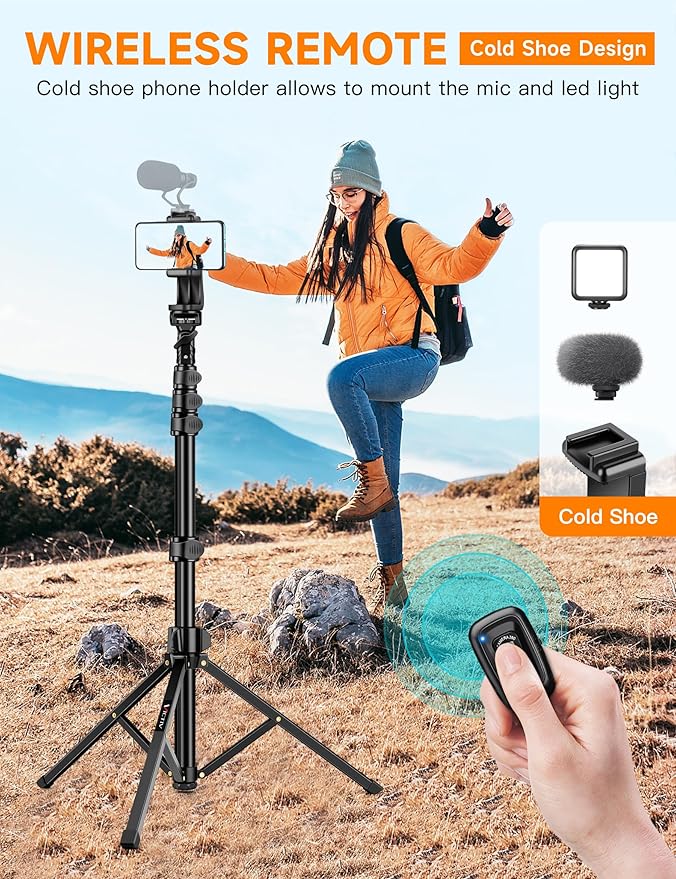 Phone Tripod 86 Tall Tripod for iPhone with Flexible Gooseneck &amp Remote Portable Aluminum Cellphone Stand for Selfies Video RecordingTravel Compatible with iPhone Android
