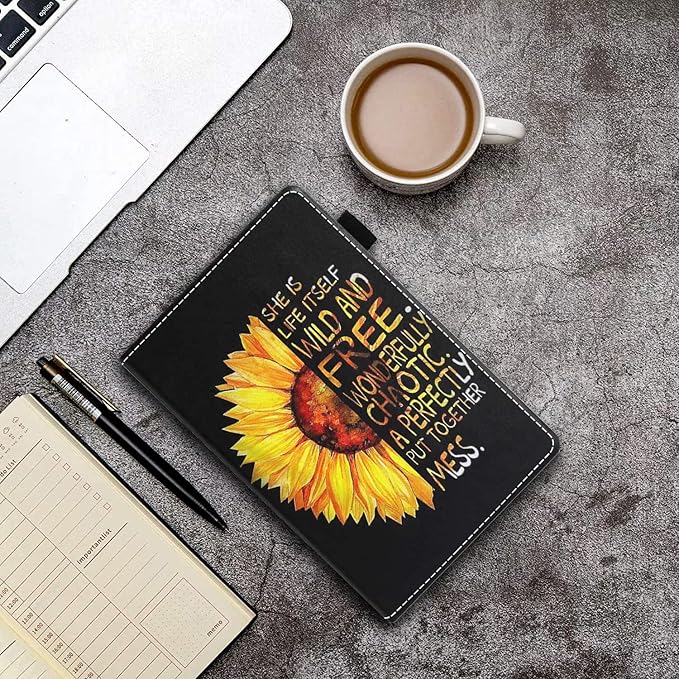 Case for Amazon Kindle Fire HD 10 &amp 10 Plus Tablet 10.1 (13th/11th Generation 2023/2021 Release) - PU Leather Folio Case with Smart Auto Wake/Sleep Sunflower Floral Quote