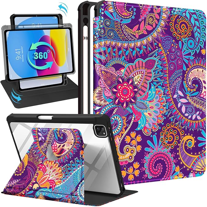 for iPad Air 11 inch Case Air 5th/4th Generation 10.9 Pro 11'' Case Women Girls for Apple Pencil Holder Cute Kawaii Rotating Folio Cover for iPad Air 11 2024 (M2) 10.9 2022 2020 Pro 11