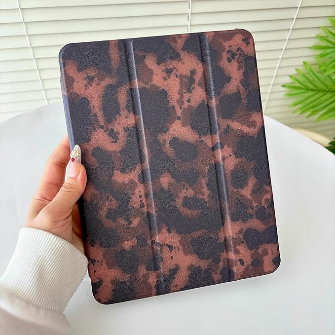 JANDM Leopard Case for iPad 11th Generation 11 Inch 2025 iPad 10th Case 10.9 Inch 2022 Trifold Stand with Auto Wake/Sleep Soft Tortoise Shell Amber Leopard Pattern Case