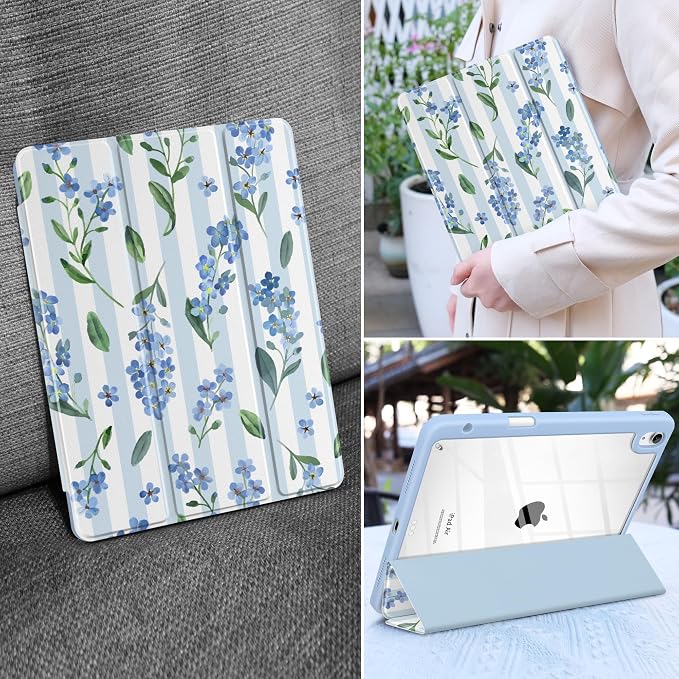 Blue Watercolor Flowers&Stripes