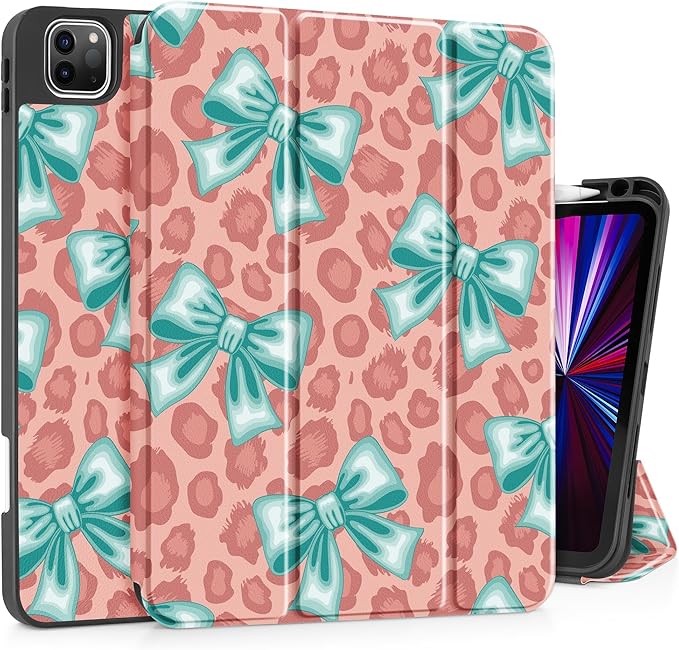 May Chen Case for iPad Pro 11 inch (4th 3rd 2nd &amp 1st Gen) 2022 2021 2020 2018Trifold Stand with Auto Wake/Sleep Soft TPU Protective Stand Back Cover Mint Green Bow