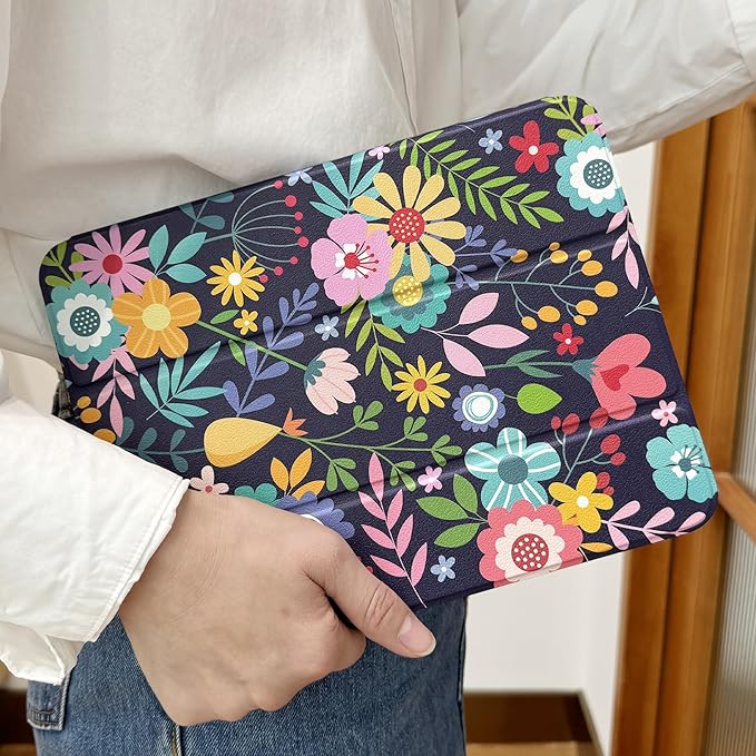 DONGKE Case Compatible with iPad 10.2 Inch 2021 2020 2019 iPad 9th/8th/7th Generation with Pencil Holder Slim Stand Protective Case with Soft TPU Back Auto Sleep/Wake Cover Florals