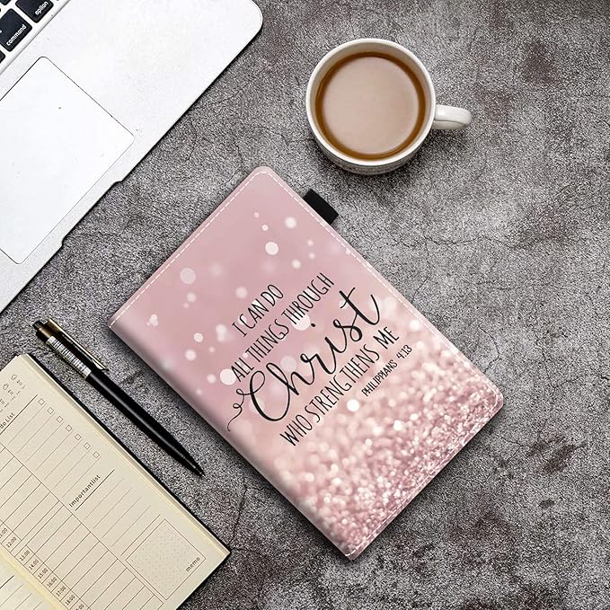 Case for Amazon Kindle Fire 7 Tablet (7 Display 9th/7th Generation 2019/2017 Release) - PU Leather Folio Case with Smart Auto Wake/Sleep Glitter Quote Bible Verse Philippians 4:13