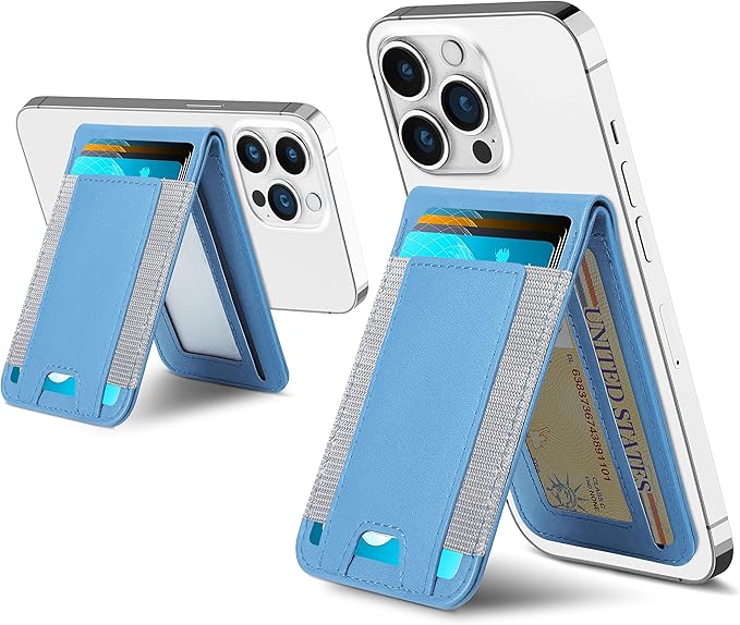 ExtreLife 2-in-1 Magsafe Wallet Adjustable Stand and Open ID Window Magnetic Wallet for iPhone 17/16/15/14 Pro Max/14 Pro/14/14 Plus/13/12 Series 9 Cards Light Sky Blue