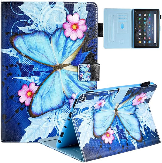 Dteck Case for All-New Fire HD 10 &amp HD 10 Plus Tablet (2021 Release 11th Generation) - Slim Multi-Angle Folio Stand Premium PU Leather Protective Smart Cover with Auto Wake Sleep Blue Butterfly