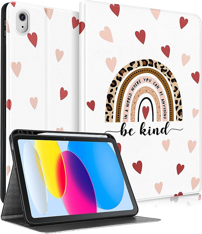for iPad 10th Generation Case 10.9 Inch for iPad 11th(A16) 2025 Girls Cute Kids Women Folio Cover Pencil Holder Boho Rainbow Aesthetic Design Girly Kawaii Teens Tablet Cases for Apple 10/11