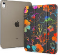 Case for iPad 11 inch A16 2025 Generation 11th / iPad 10.9 inch 10th Generation 2022 Smart Foldable Stand PC Clear Translucent Back Shell Auto Wake/Sleep Slim Cover Flowers Black