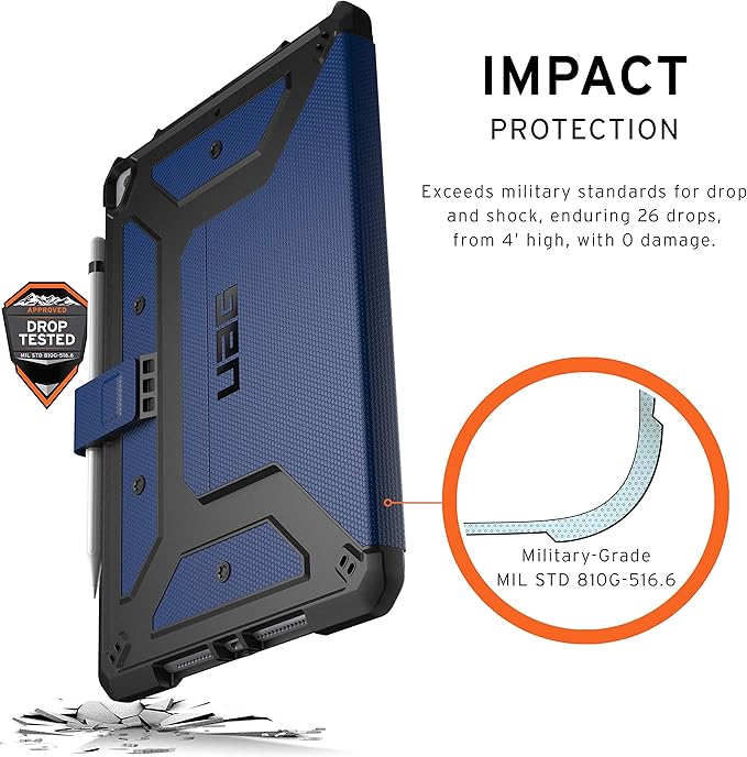URBAN ARMOR GEAR UAG Designed for iPad 10.2 Case Blue Cobalt 9th Generation 2021 8th Gen 2020 Rugged Heavy Duty Protective Durable Folio Cover &amp Kick Stand w/Pencil Holder Metropolis Series