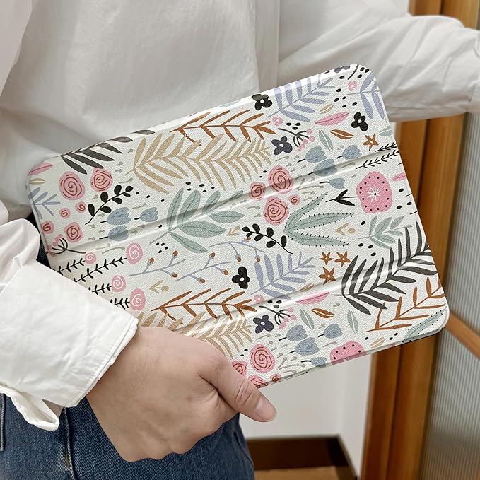 DONGKE Case Compatible with iPad 10.2 Inch 2021 2020 2019 iPad 9th/8th/7th Generation with Pencil Holder Slim Stand Protective Case with Soft TPU Back Auto Sleep/Wake Cover Cute Florals