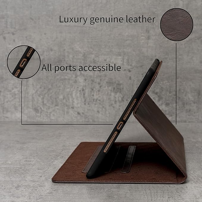 Porter Riley - Leather Case for iPad 10.2 9th 8th Gen and 7th Gen. Premium Genuine Leather Stand/Cover/Flip Case (Chocolate Brown)