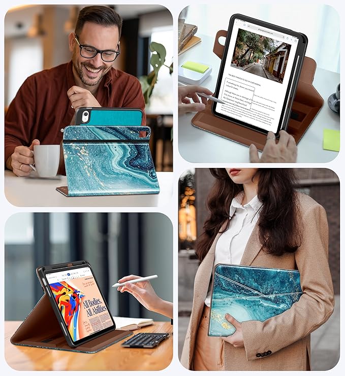 DTTO for iPad A16 Case iPad 11th / 10th Generation Case (2025/2022) 360 Degree Rotating Premium Leather Folio Stand Cover with Pencil Holder Sandy Wave