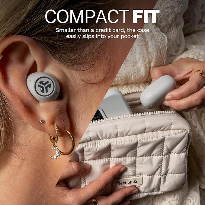 JLab Go Pop ANC True Wireless Earbuds &amp Charging Case Cloud White Active Noise Cancelling 10mm Drivers Dual Connect Customize Your Sound with App Be Aware Mode Compact Fit MEMS Microphone
