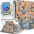 for iPad A16 Case for iPad 10th Generation Case 10.9 inch - 360 Degree Rotating Stand Folio Smart Cover with Pencil Holder for Women Girls Beautiful Flowers for Apple 10th 2022/11th 2025
