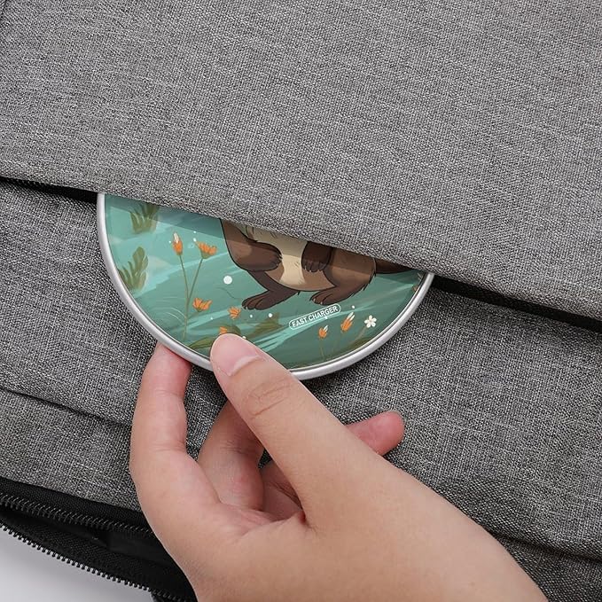 Cartoon Cute Otter Wireless Charger Fast Wireless Charging Pad with USB Cable 10W Anti-Slip Magnetic Wireless Charger Portable Slim Charger Puck Travel Charging Station