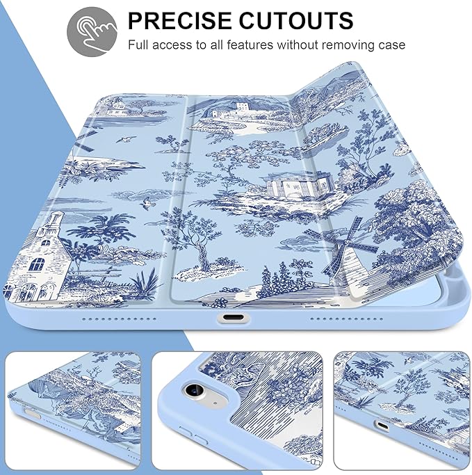 DONGKE Case for iPad (A16) 11th Generation 11 inch 2025 &amp iPad 10th Gen 10.9 inch 2022 [Built-in Pencil Holder] Clear Acrylic Back Trifold Stand Smart Cover Auto Sleep/Wake Toile Pattern