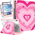 for Samsung Galaxy Tab S10 Fe Case - Tab S9 Fe/S9 Case with Pencil Holder Women Girls Cute Girly Pretty Pink Heart Unique Aesthetic Design Teens Rotating Tablet Cases Cover