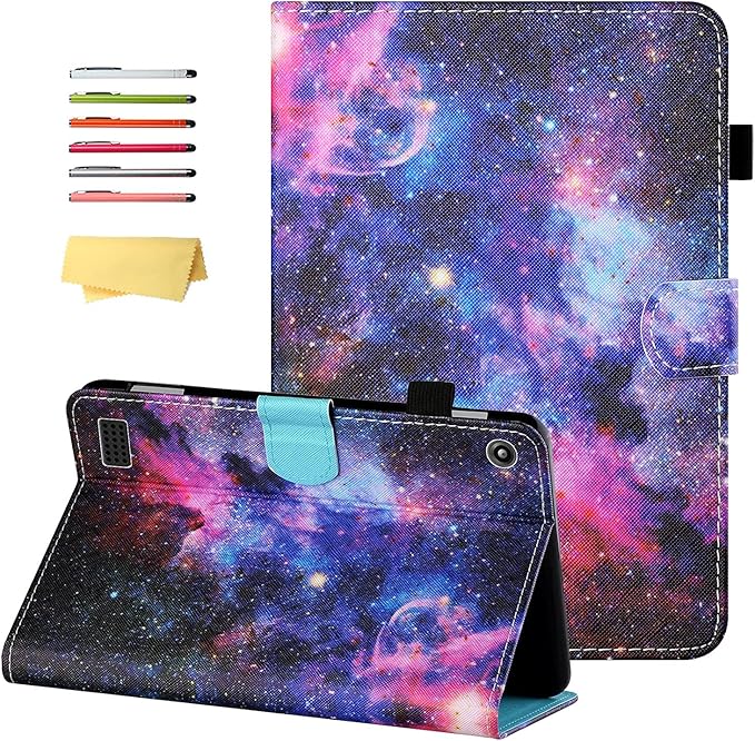 7 Kindle Fire 7 Tablet Case 9th/7th/5th Generation (2019/2017/2015 Release) with Stand Pencil Holder [Auto Wake/Sleep] Slim Smart Magnetic Folio PU Leather &amp TPU Back Cover Rainbow Galaxy