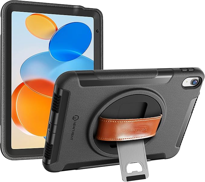 New Trent Original Rugged Case for iPad 11 (A16) 11-inch (2025) &amp iPad 10th Gen 10.9-inch (2022) | 360° Rotating Kickstand Genuine Leather Hand Strap Built-in Screen Protector Heavy-Duty Protec