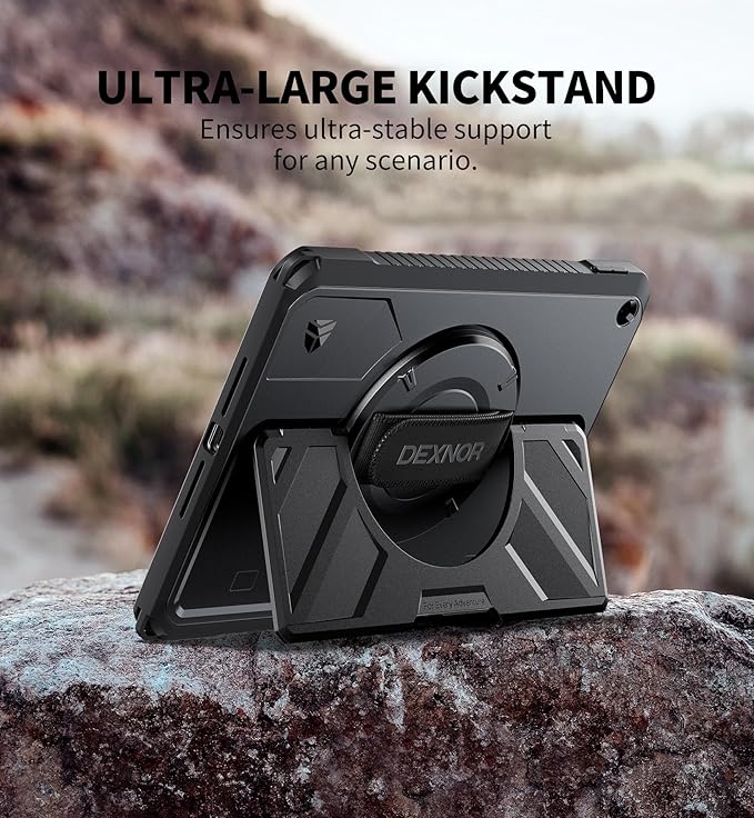 Dexnor Case for iPad 9th/8th/7th Generation 10.2 inch Rugged Protective Case with 360° Rotating Hand Strap &amp Large Stand &amp Screen Protector &amp Pencil Holder Shockproof Full-Body Bumper Cov