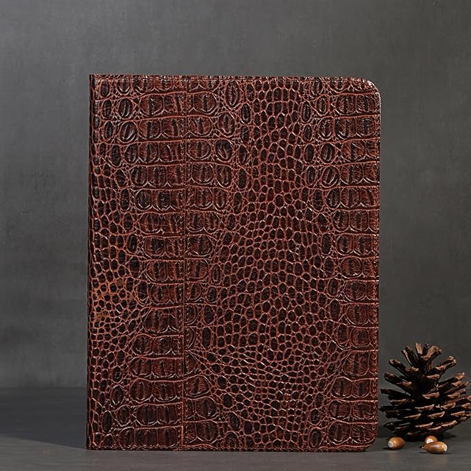 Gexmil Genuine Leather Case for iPad Pro 11 Inch (M5/M4) 2025/2024 with Pencil HolderProtective Shockproof Leather Smart Folio Cover Adjustable Stand Auto Sleep/Wake Anti-SlipBrown Crocodile